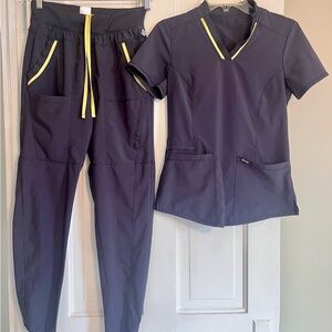 Cherokee Women's Dark Blue Jogger Set with Yellow Details